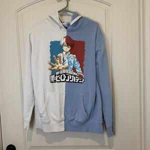 My Hero Academia Shoto Todoroki Split Color Sweatshirt Blue White Hoodie Large